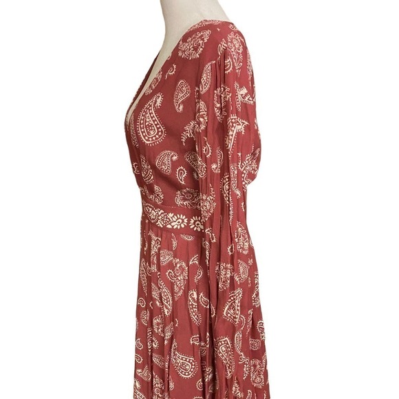 Majorelle Womens Paisley A Line Maxi Dress V Neck Long Sleeve Pink Size Small - Picture 4 of 11